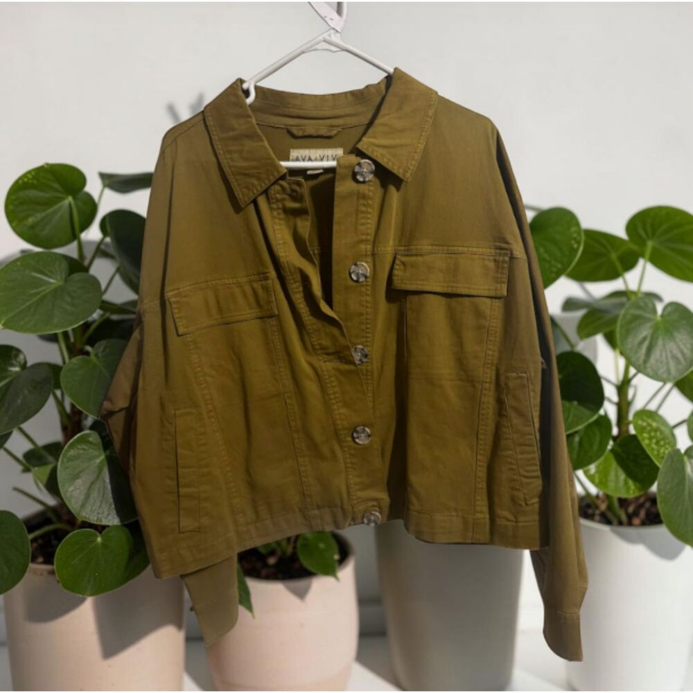 Ava & Viv Mustard Yellow 1X Cropped Utility Jacket Plus Size Fall Layering